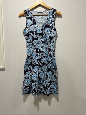 GUBERRY Blue Floral Cross Wrap Sundress  Sleeveless Skater Dress w/ Pockets